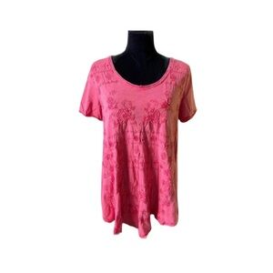 Caite Womens Red Embroidered Short Sleeve Tunic Tee Top Small